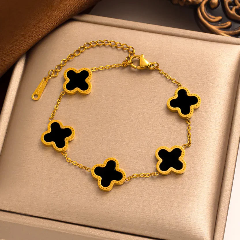 Hot Bestseller 18K Gold-Plated Stainless Steel Four-Leaf Clover Minimalist & Luxury Bracelet Women's Gift Jewelry