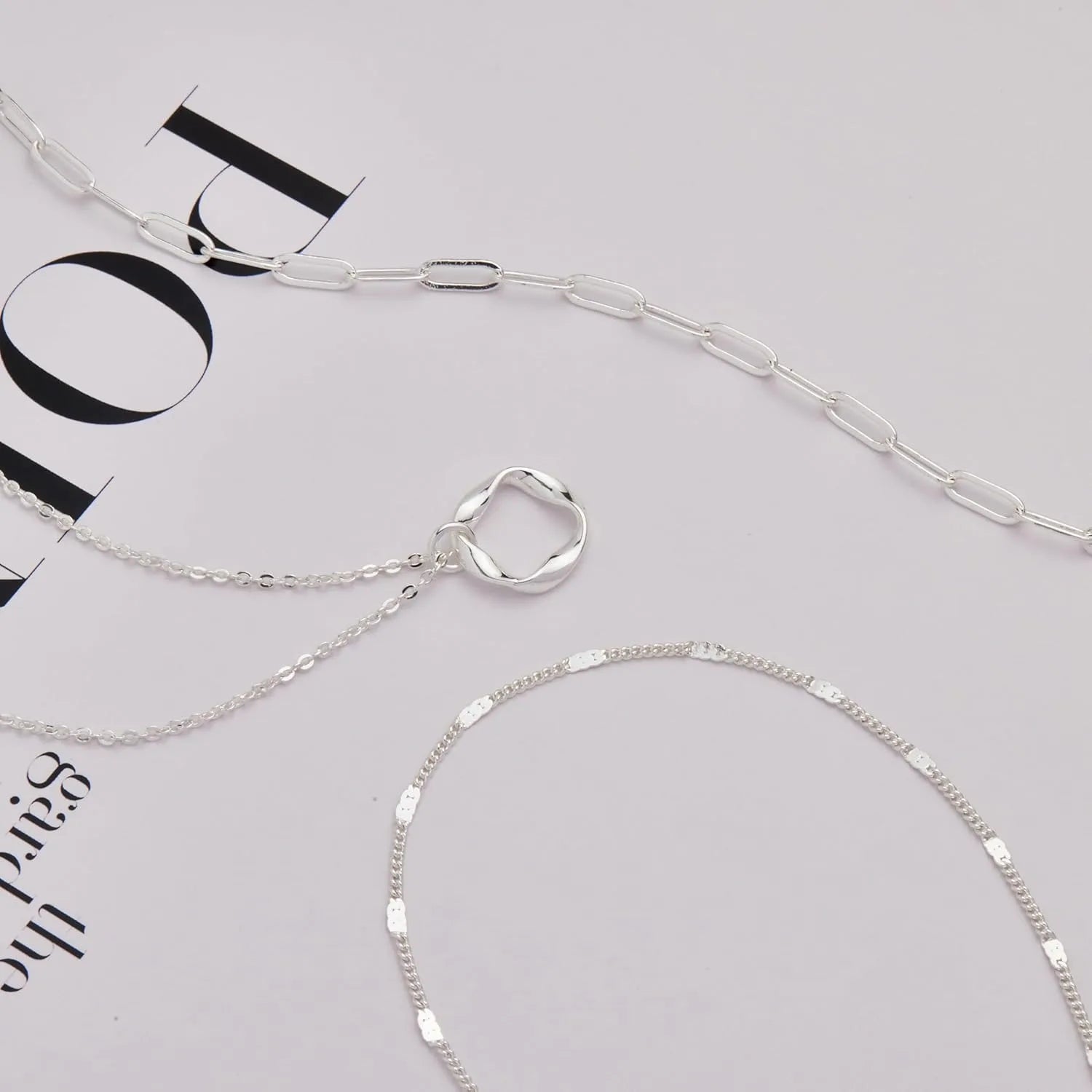 Layered Gold Necklaces for Women Stackable14K Gold Silver Plated Circle Paperclip Chain
