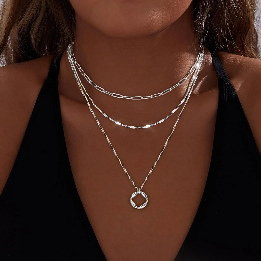 Layered Gold Necklaces for Women Stackable14K Gold Silver Plated Circle Paperclip Chain