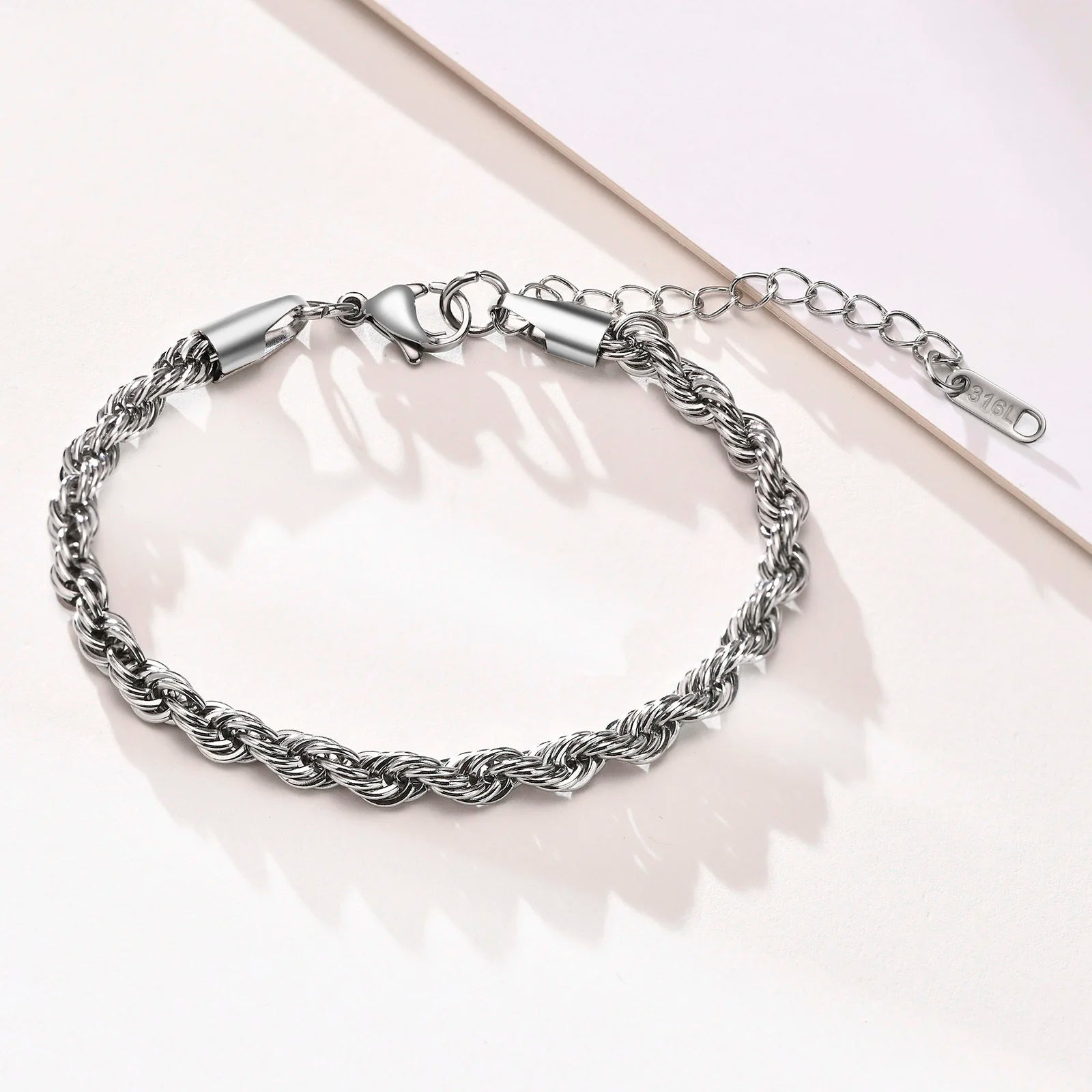2-5MM Stainless Steel Rope Bracelets for Men Adjustable Gold Silver Color Links