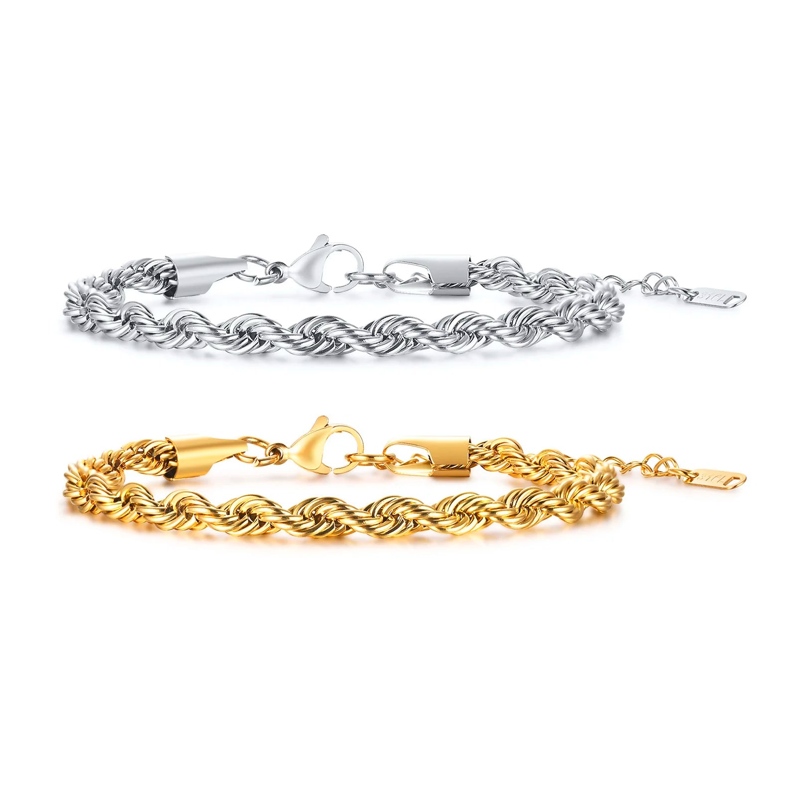 2-5MM Stainless Steel Rope Bracelets for Men Adjustable Gold Silver Color Links