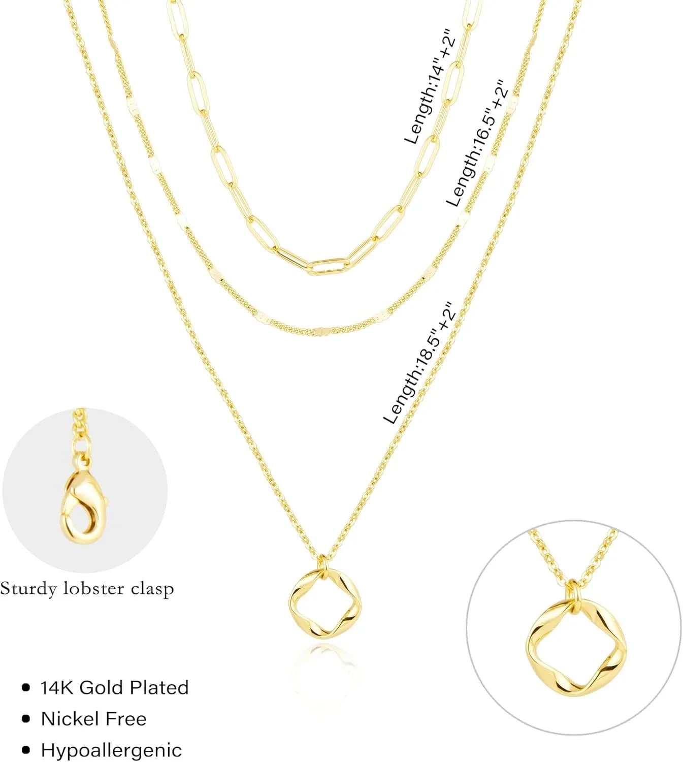 Layered Gold Necklaces for Women Stackable14K Gold Silver Plated Circle Paperclip Chain