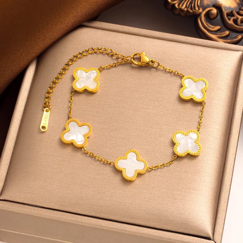 Hot Bestseller 18K Gold-Plated Stainless Steel Four-Leaf Clover Minimalist & Luxury Bracelet Women's Gift Jewelry